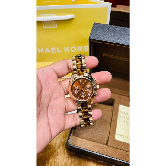 MICHAEL KORS LADIES WATCH WITH COFFEE BROWN PRINT AND DATE WITH VELVET BROWN DIAL