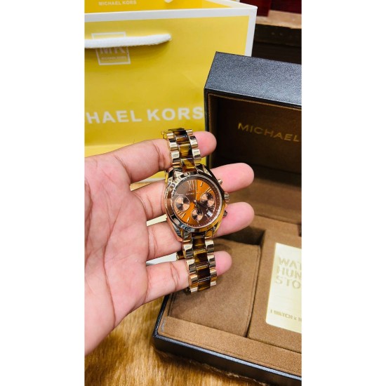 MICHAEL KORS LADIES WATCH WITH COFFEE BROWN PRINT AND DATE WITH VELVET BROWN DIAL