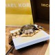 MICHEAL KORS LADIES WATCH WITH ROSEGOLD BODY AND BLACK DIAL ALSO WITH DATE